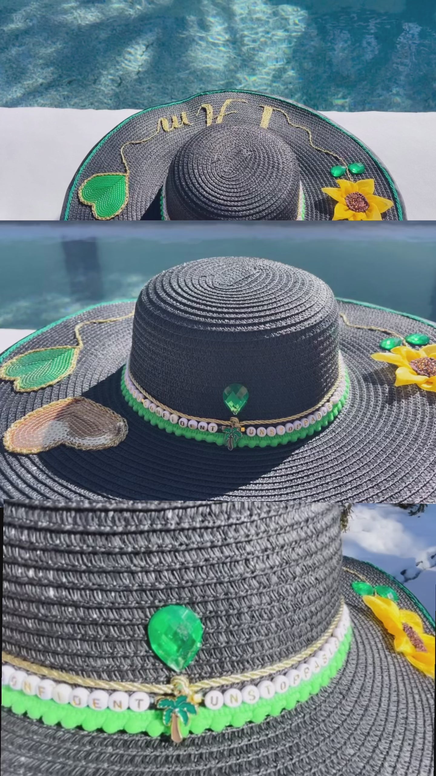 Hand embroidered affirmation detail on Manifest Hat